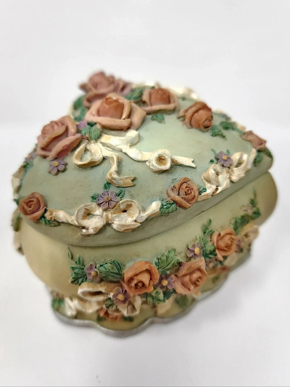 Antique-Style Heart-Shaped Decorative Floral Trinket Box